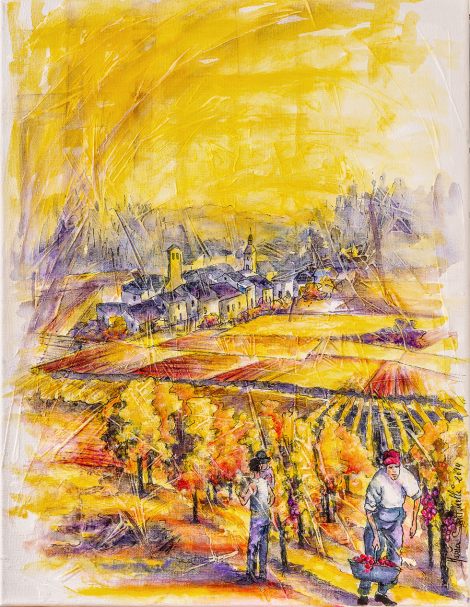 reproduction de tableau de l'artiste maria Santarelli pour une expo sur la vigne
